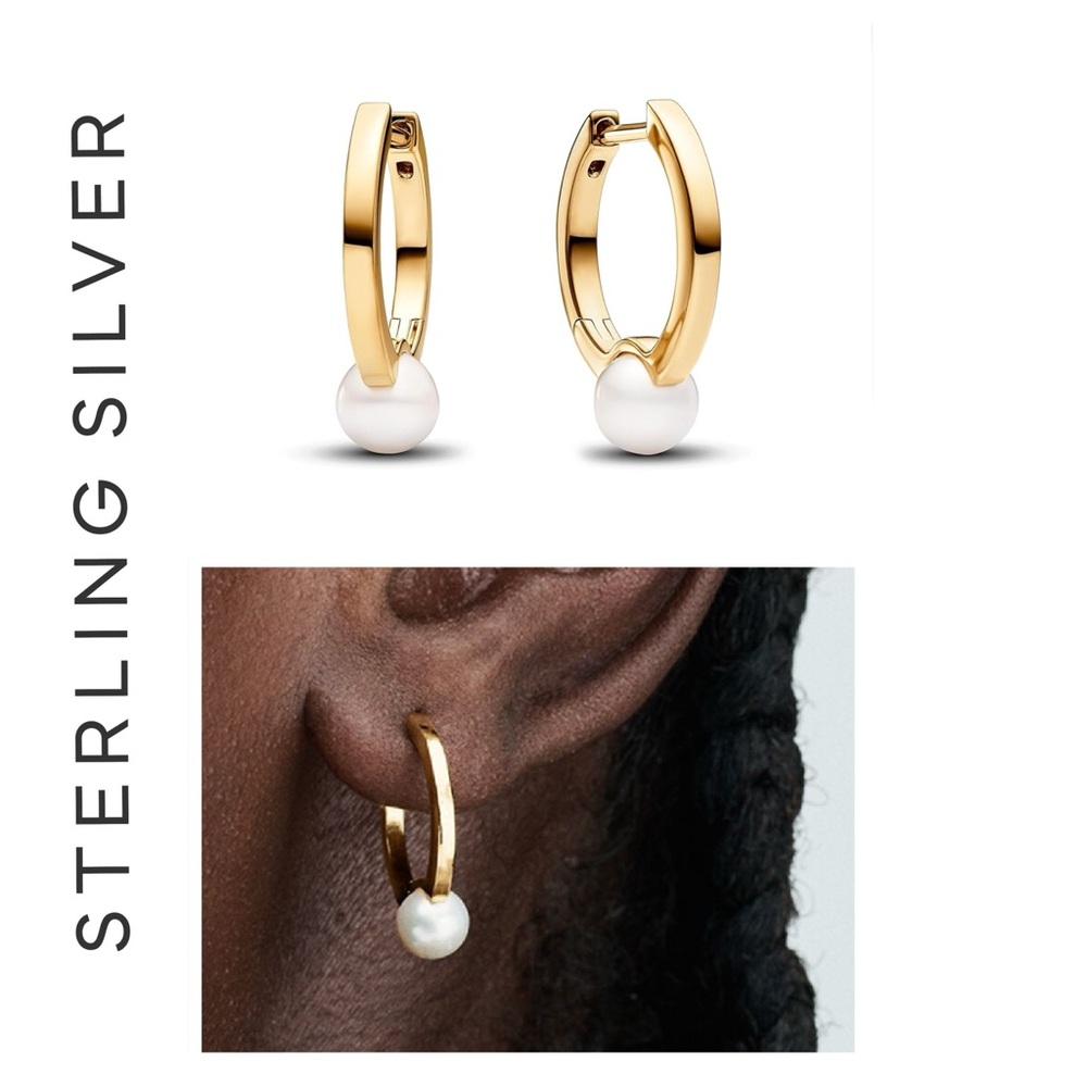 🐘🐘 14K Gold Plated Pearl Hoop Earrings